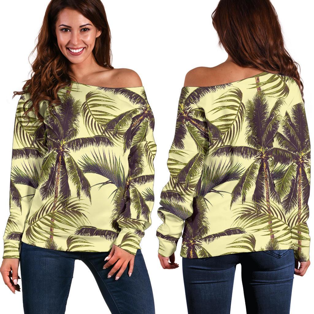 Vintage Palm Tree Pattern Print Women's Off-Shoulder Sweatshirt