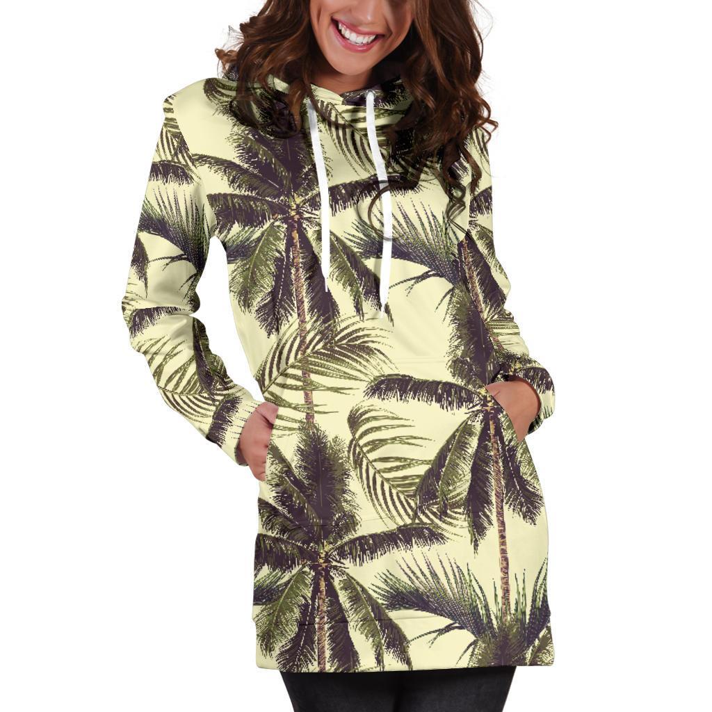 Vintage Palm Tree Pattern Print Women's Pullover Hoodie Dress