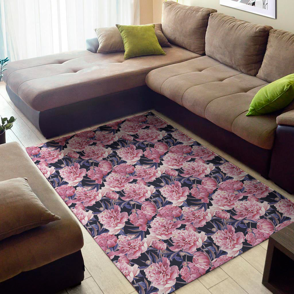 Vintage Pink Peony Floral Print Area Rug