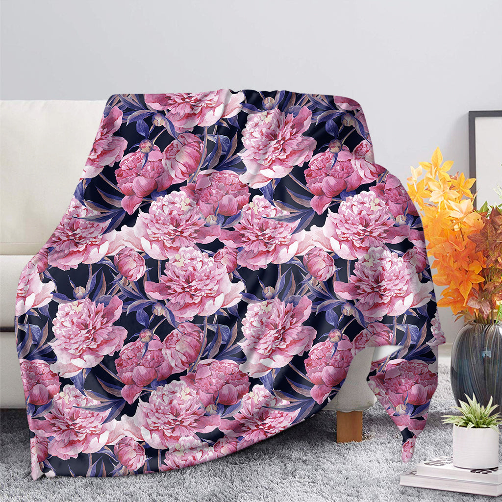 Vintage Pink Peony Floral Print Blanket