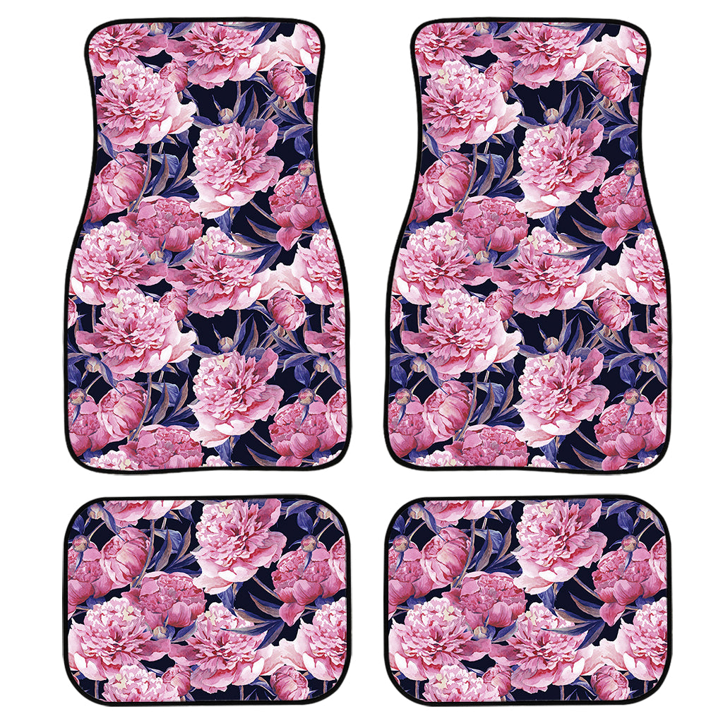 Vintage Pink Peony Floral Print Front and Back Car Floor Mats