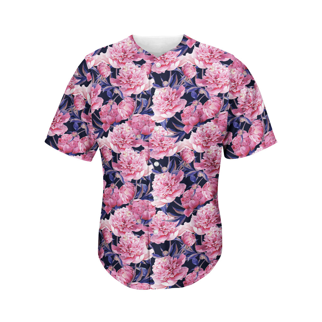 Vintage Pink Peony Floral Print Men's Baseball Jersey