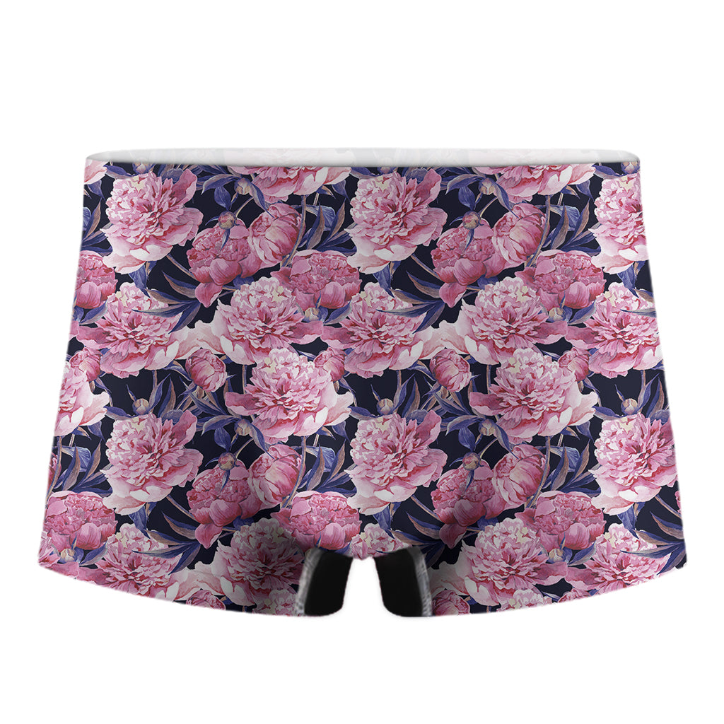 Vintage Pink Peony Floral Print Men's Boxer Briefs