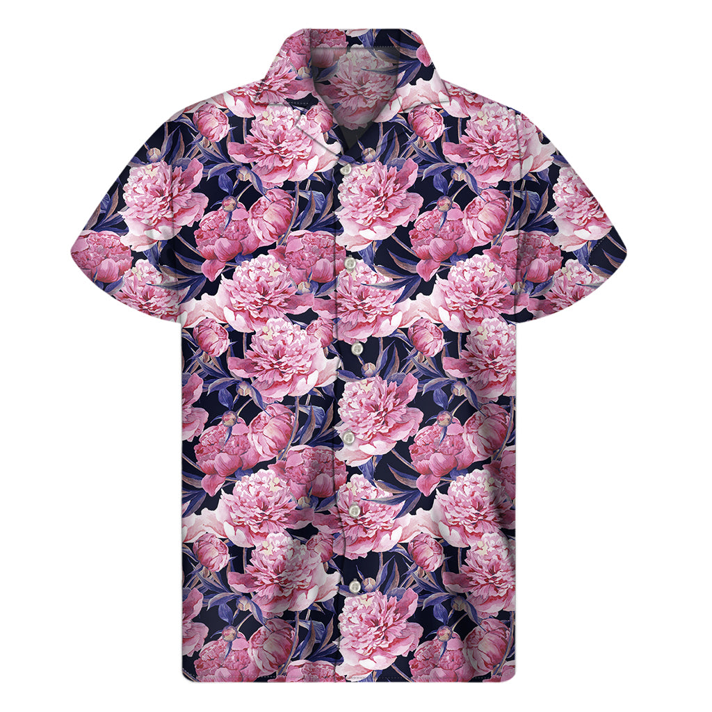 Vintage Pink Peony Floral Print Men's Short Sleeve Shirt