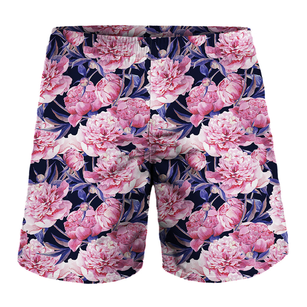 Vintage Pink Peony Floral Print Men's Shorts