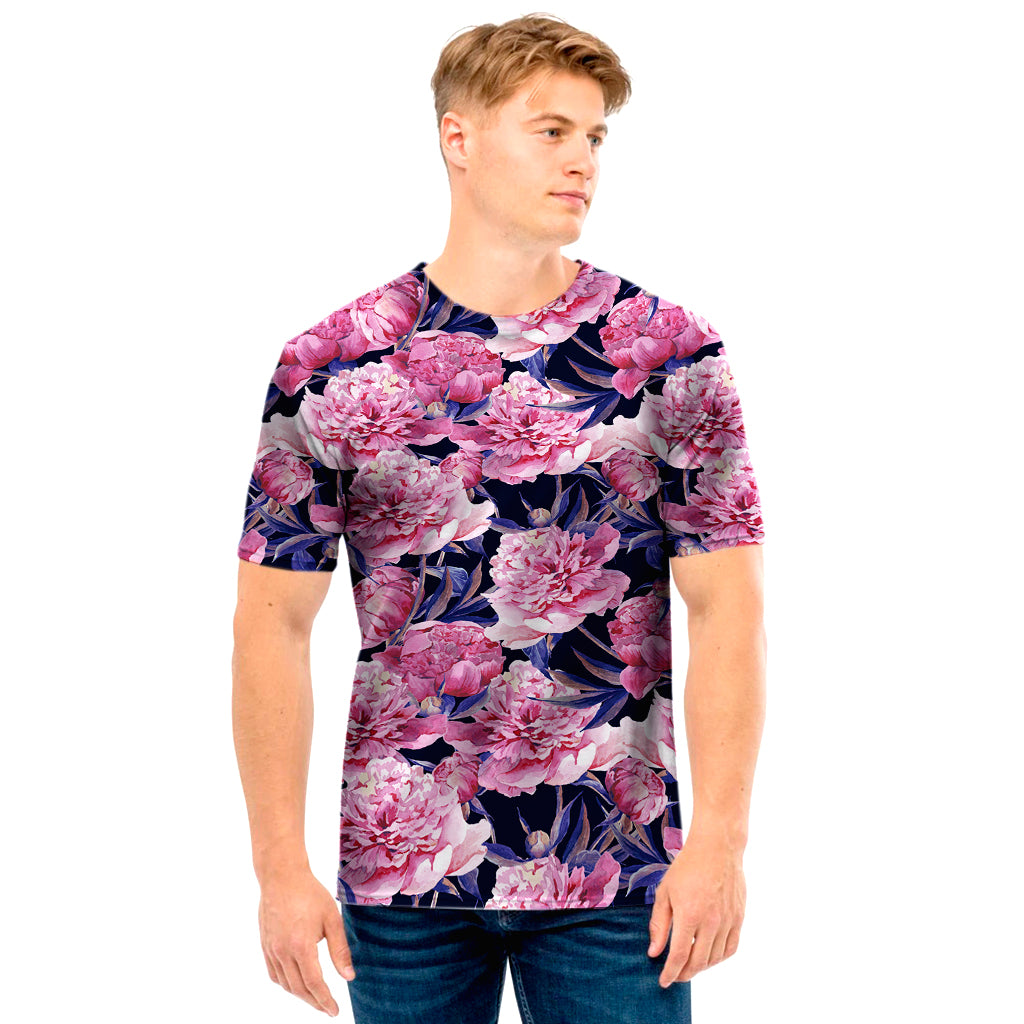 Vintage Pink Peony Floral Print Men's T-Shirt