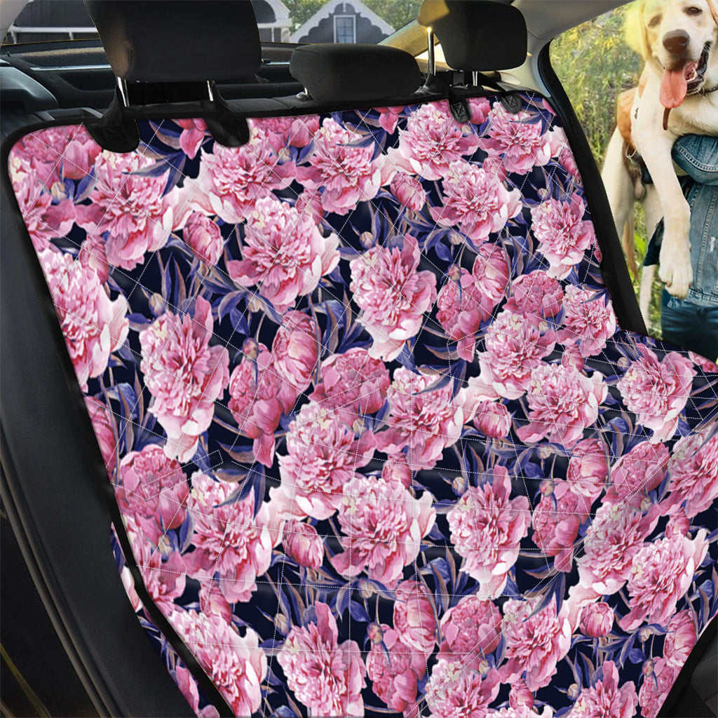 Vintage Pink Peony Floral Print Pet Car Back Seat Cover