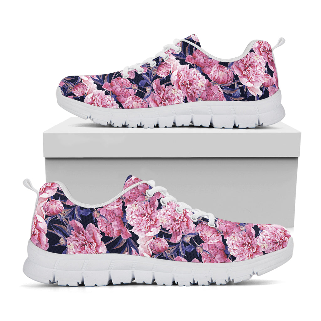 Vintage Pink Peony Floral Print White Sneakers