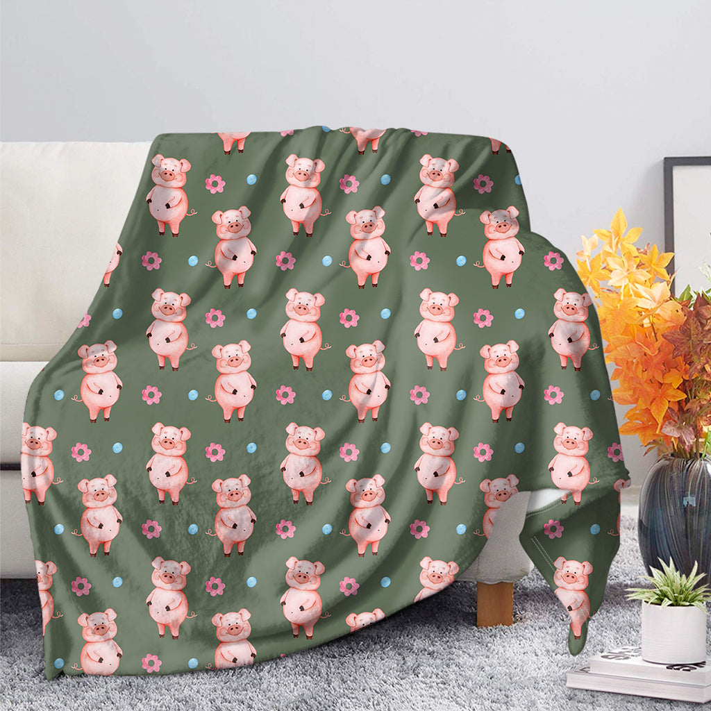 Vintage Pink Pig Pattern Print Blanket