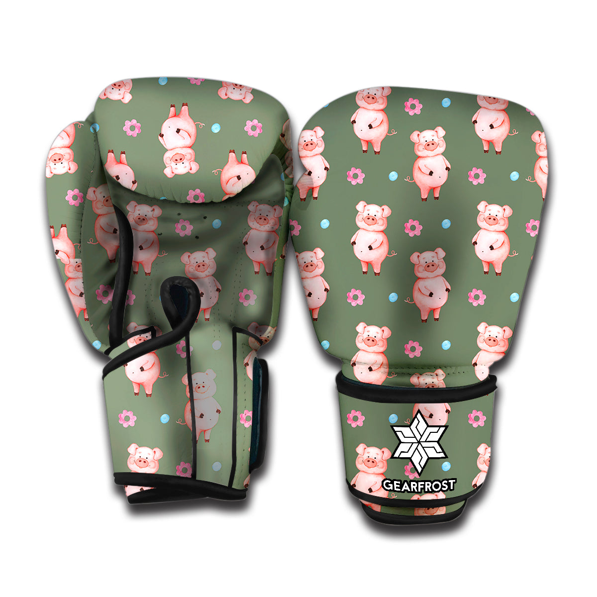 Vintage Pink Pig Pattern Print Boxing Gloves