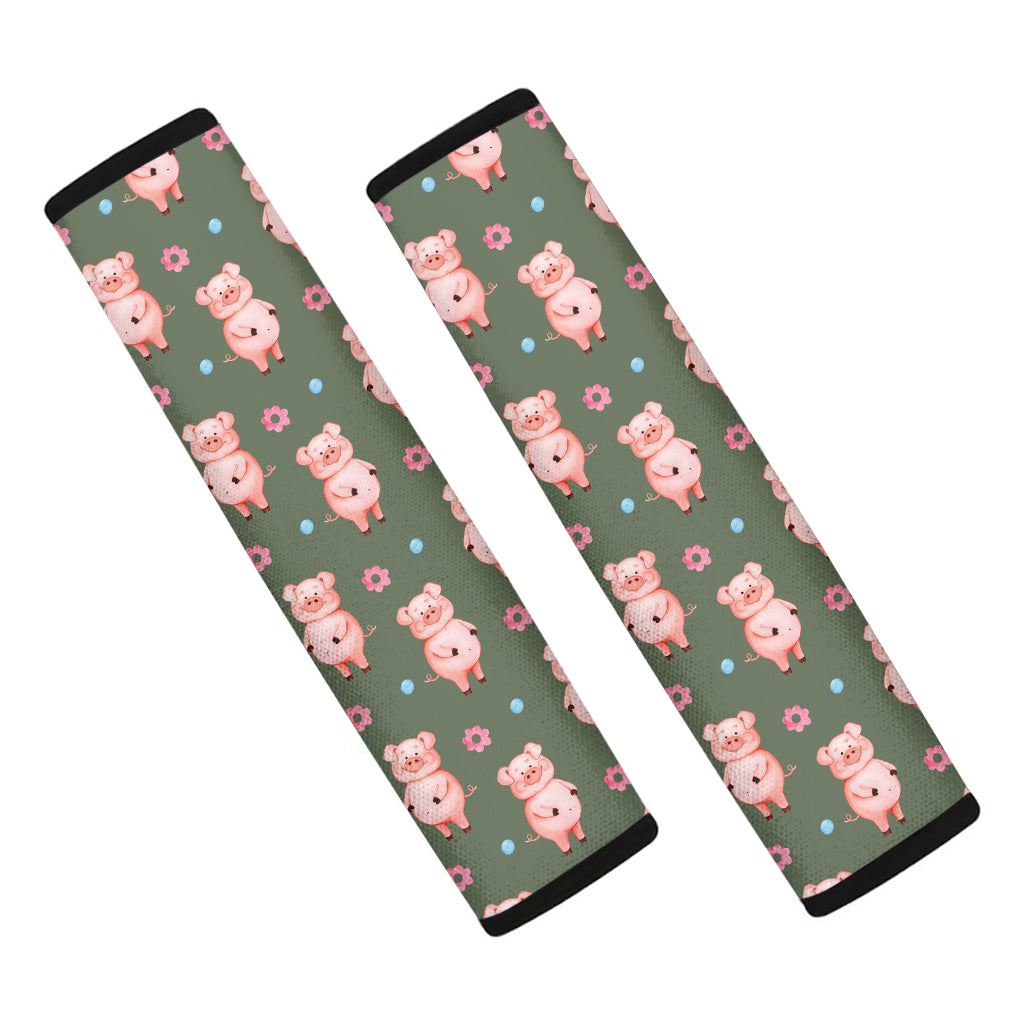 Vintage Pink Pig Pattern Print Car Seat Belt Covers