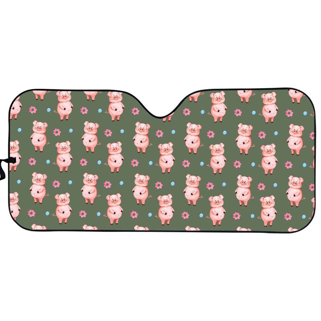 Vintage Pink Pig Pattern Print Car Sun Shade