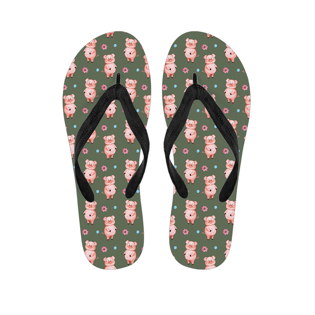 Vintage Pink Pig Pattern Print Flip Flops