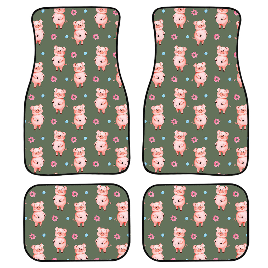 Vintage Pink Pig Pattern Print Front and Back Car Floor Mats