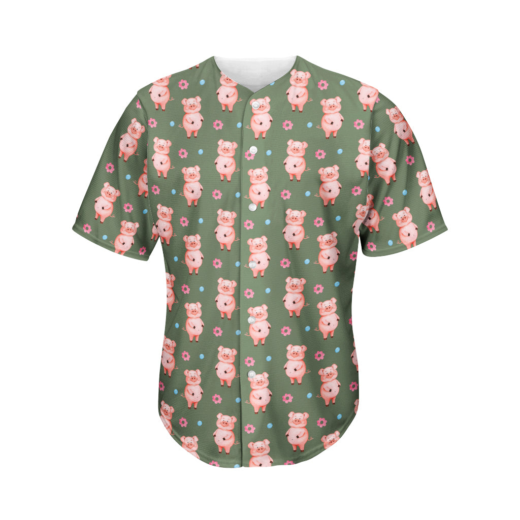 Vintage Pink Pig Pattern Print Men's Baseball Jersey