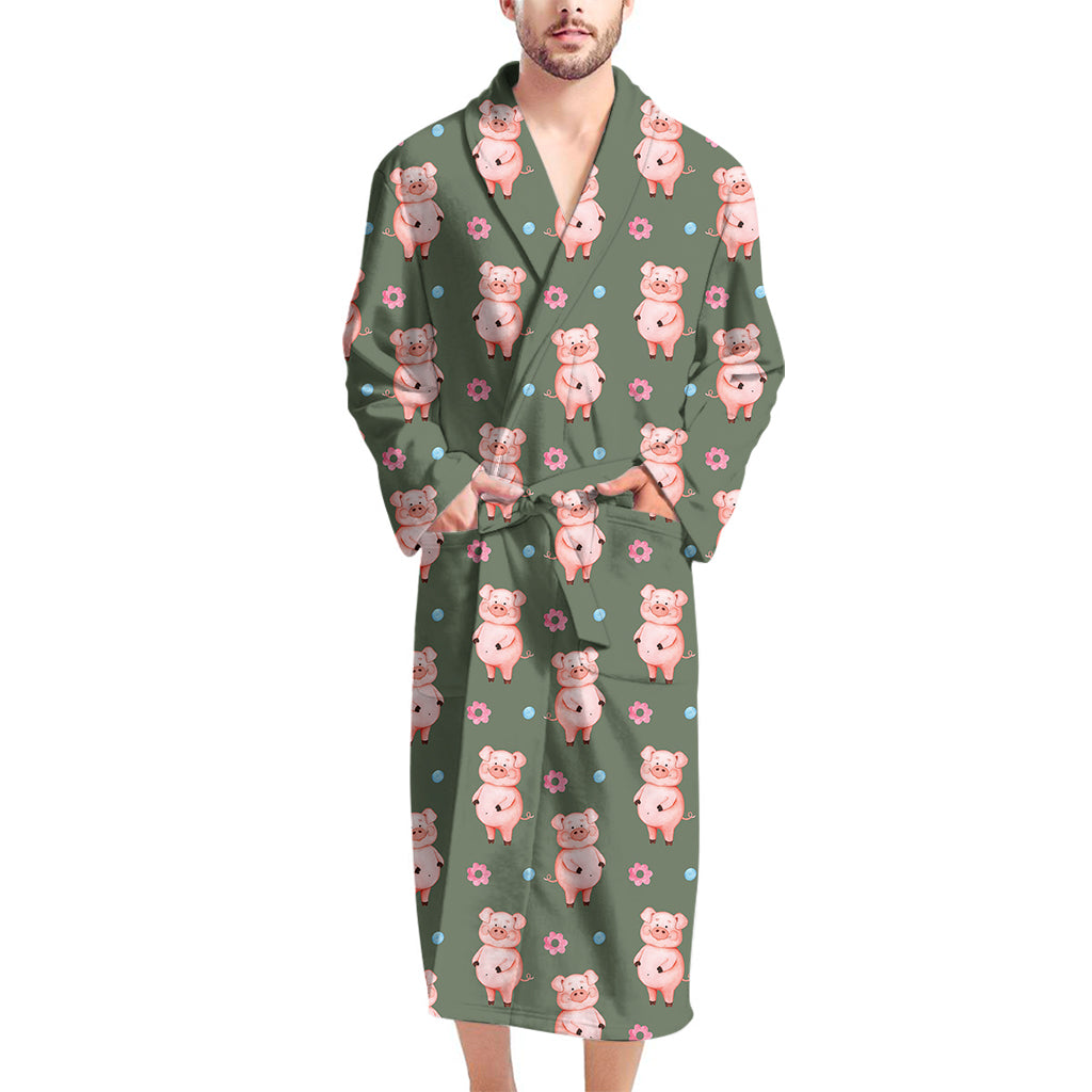 Vintage Pink Pig Pattern Print Men's Bathrobe