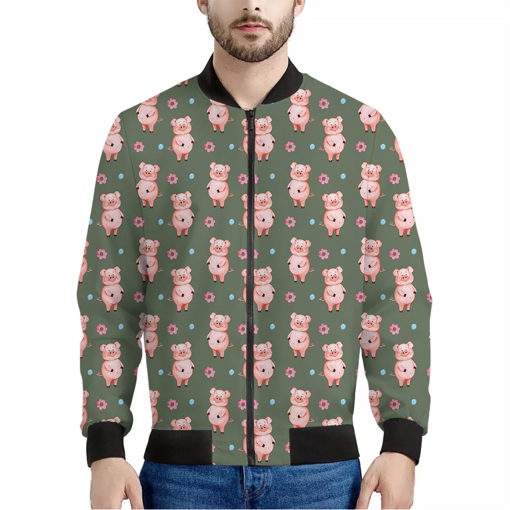 Vintage Pink Pig Pattern Print Men's Bomber Jacket