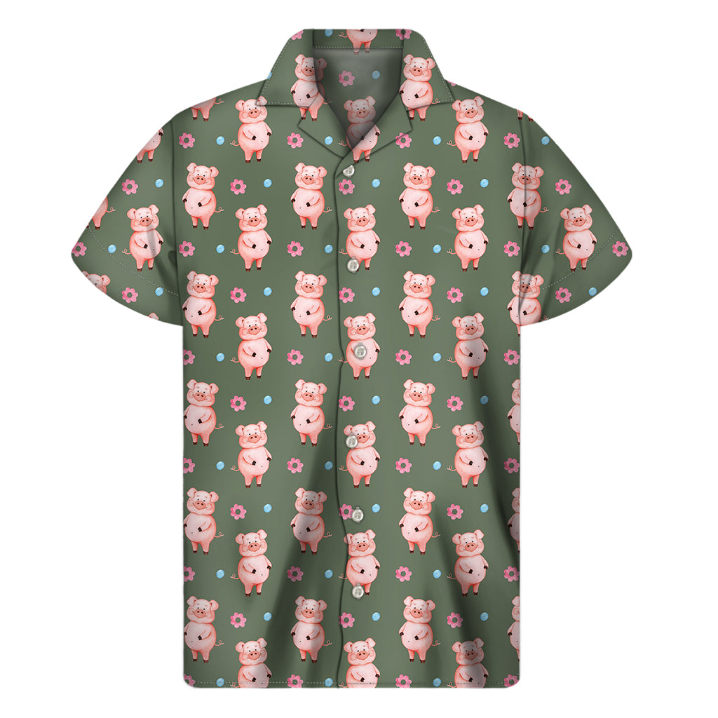 Vintage Pink Pig Pattern Print Men's Short Sleeve Shirt