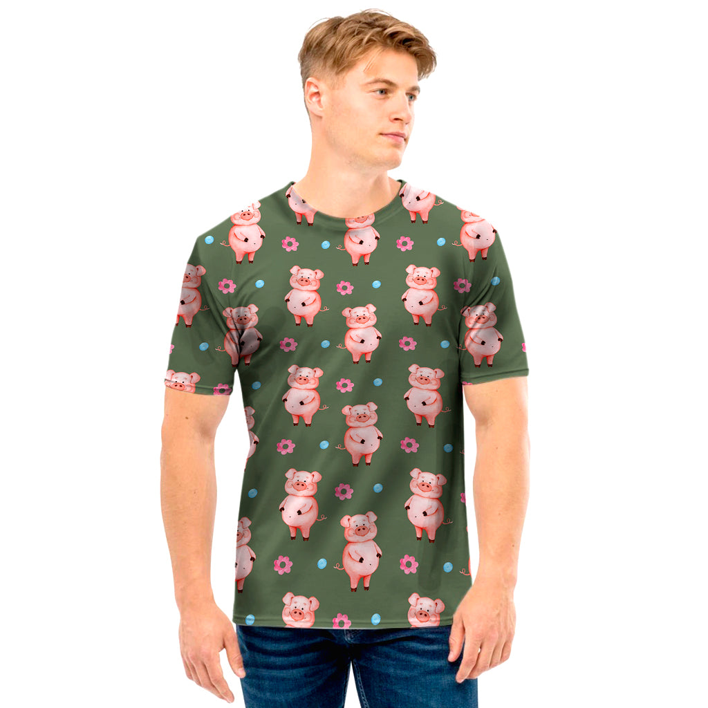 Vintage Pink Pig Pattern Print Men's T-Shirt