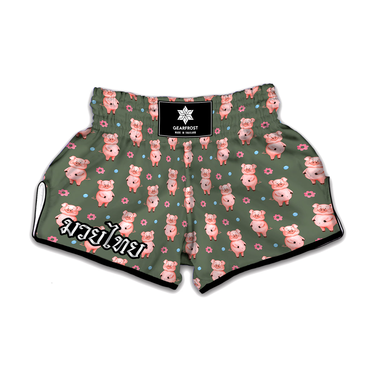 Vintage Pink Pig Pattern Print Muay Thai Boxing Shorts