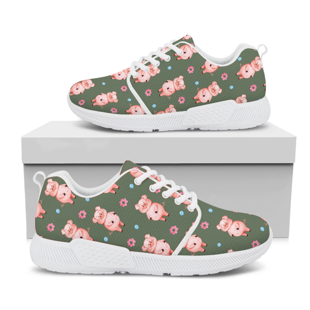 Vintage Pink Pig Pattern Print White Athletic Shoes