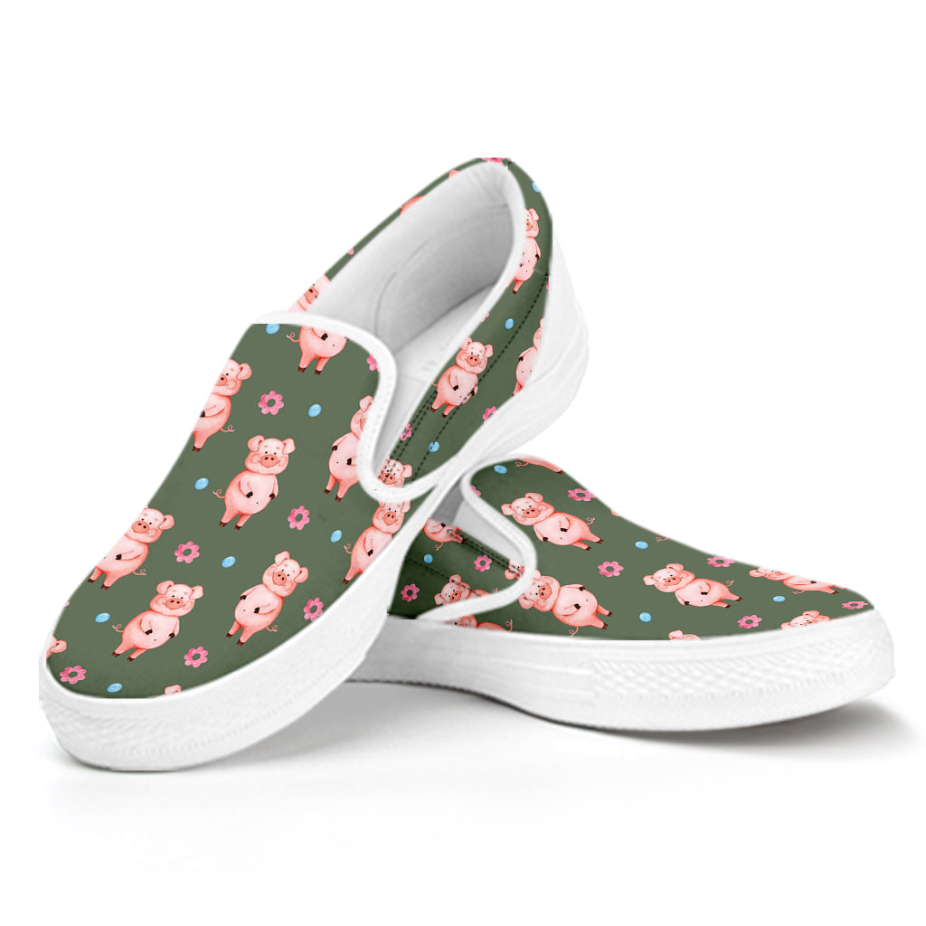 Vintage Pink Pig Pattern Print White Slip On Shoes