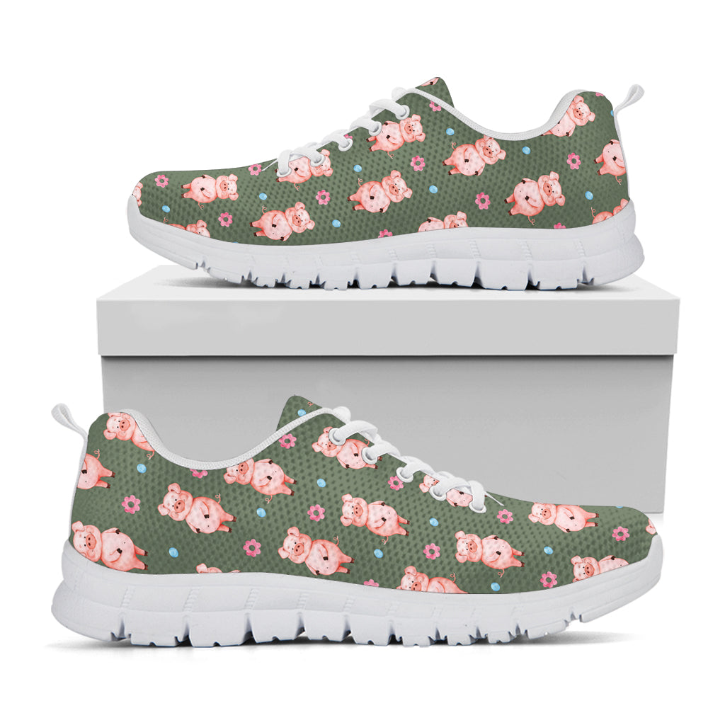 Vintage Pink Pig Pattern Print White Sneakers