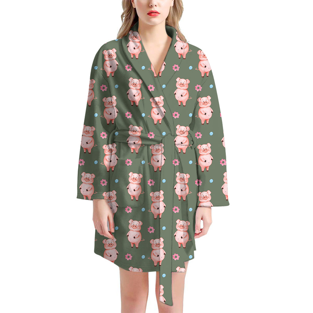 Vintage Pink Pig Pattern Print Women's Bathrobe