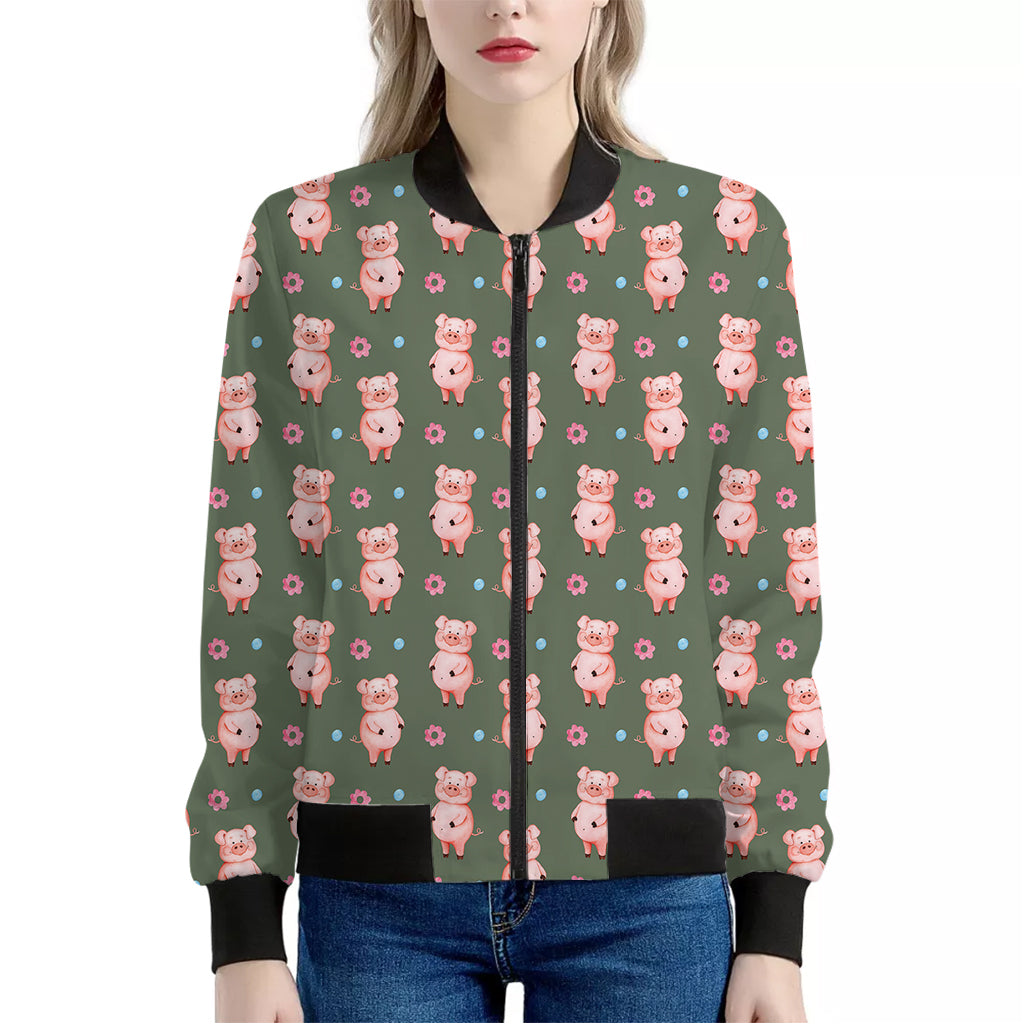 Vintage Pink Pig Pattern Print Women's Bomber Jacket