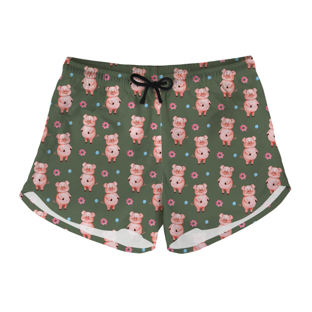 Vintage Pink Pig Pattern Print Women's Shorts