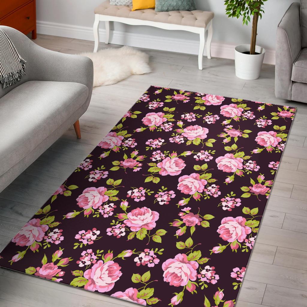 Vintage Pink Rose Floral Pattern Print Area Rug