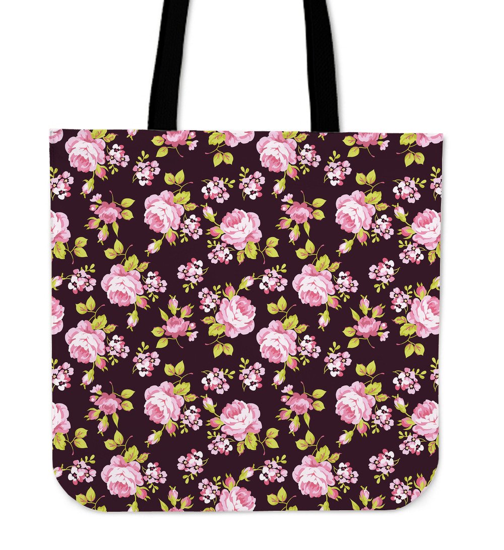 Vintage Pink Rose Floral Pattern Print Canvas Tote Bag