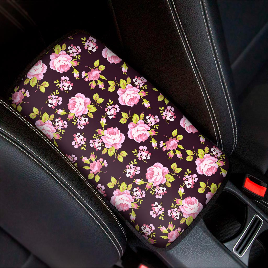 Vintage Pink Rose Floral Pattern Print Car Center Console Cover