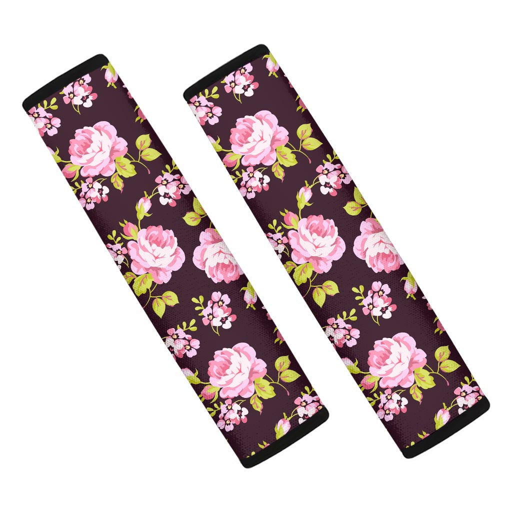 Vintage Pink Rose Floral Pattern Print Car Seat Belt Covers