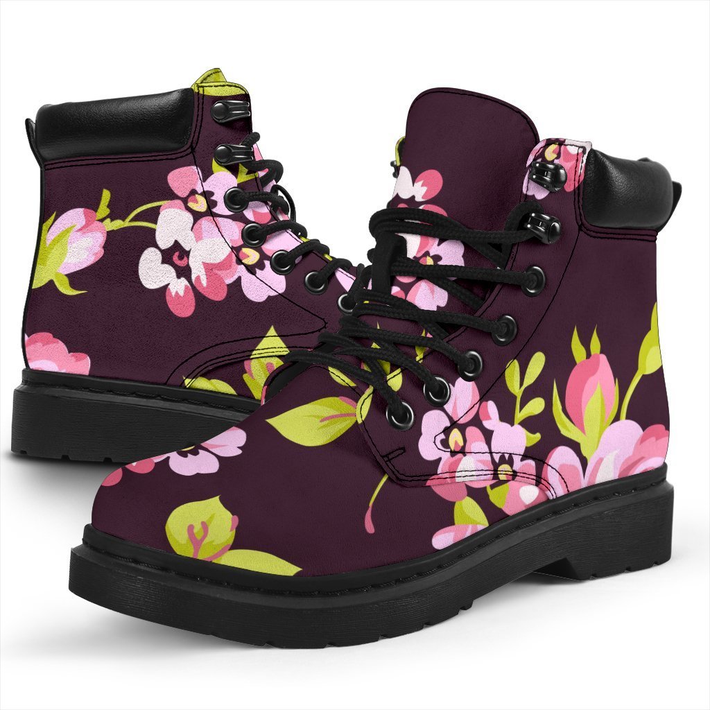 Vintage Pink Rose Floral Pattern Print Classic Boots