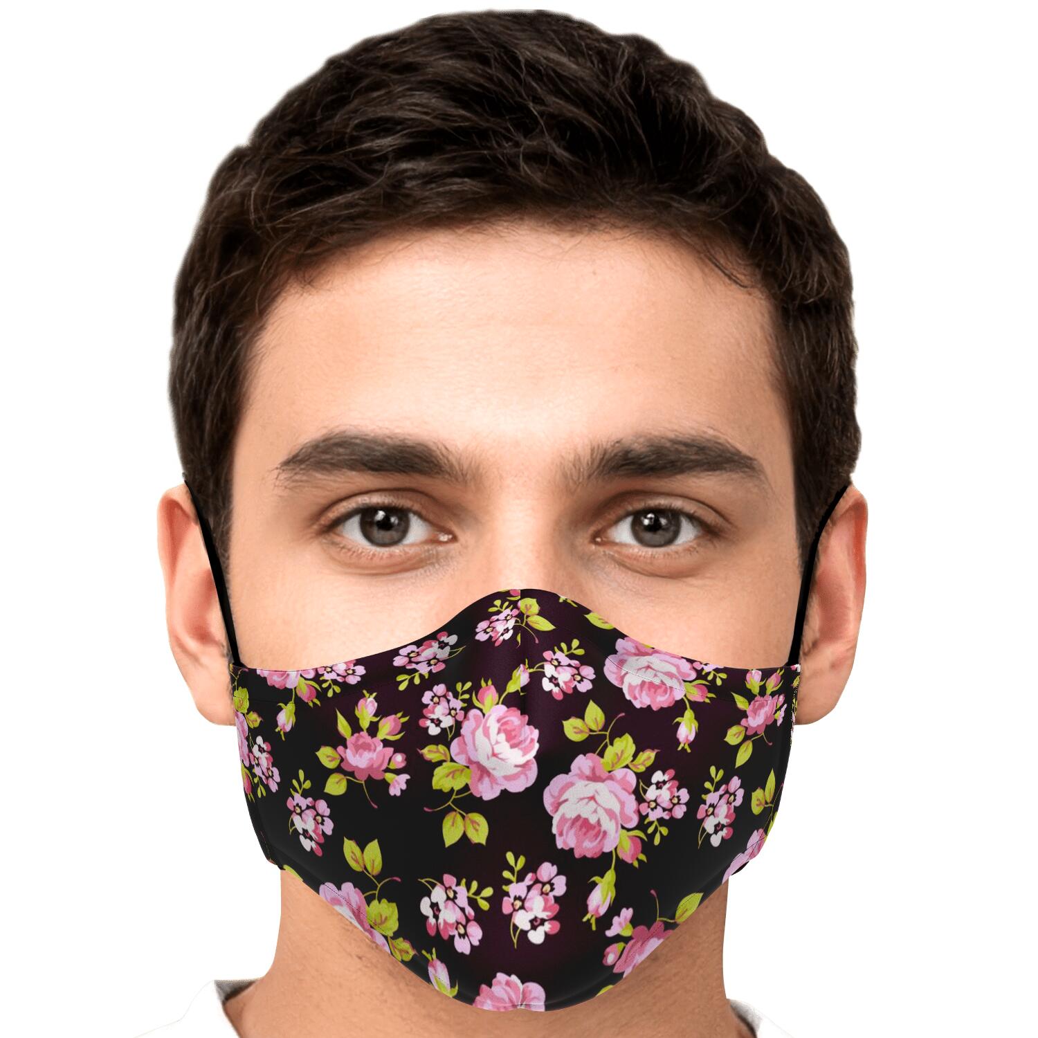 Vintage Pink Rose Floral Pattern Print Face Mask