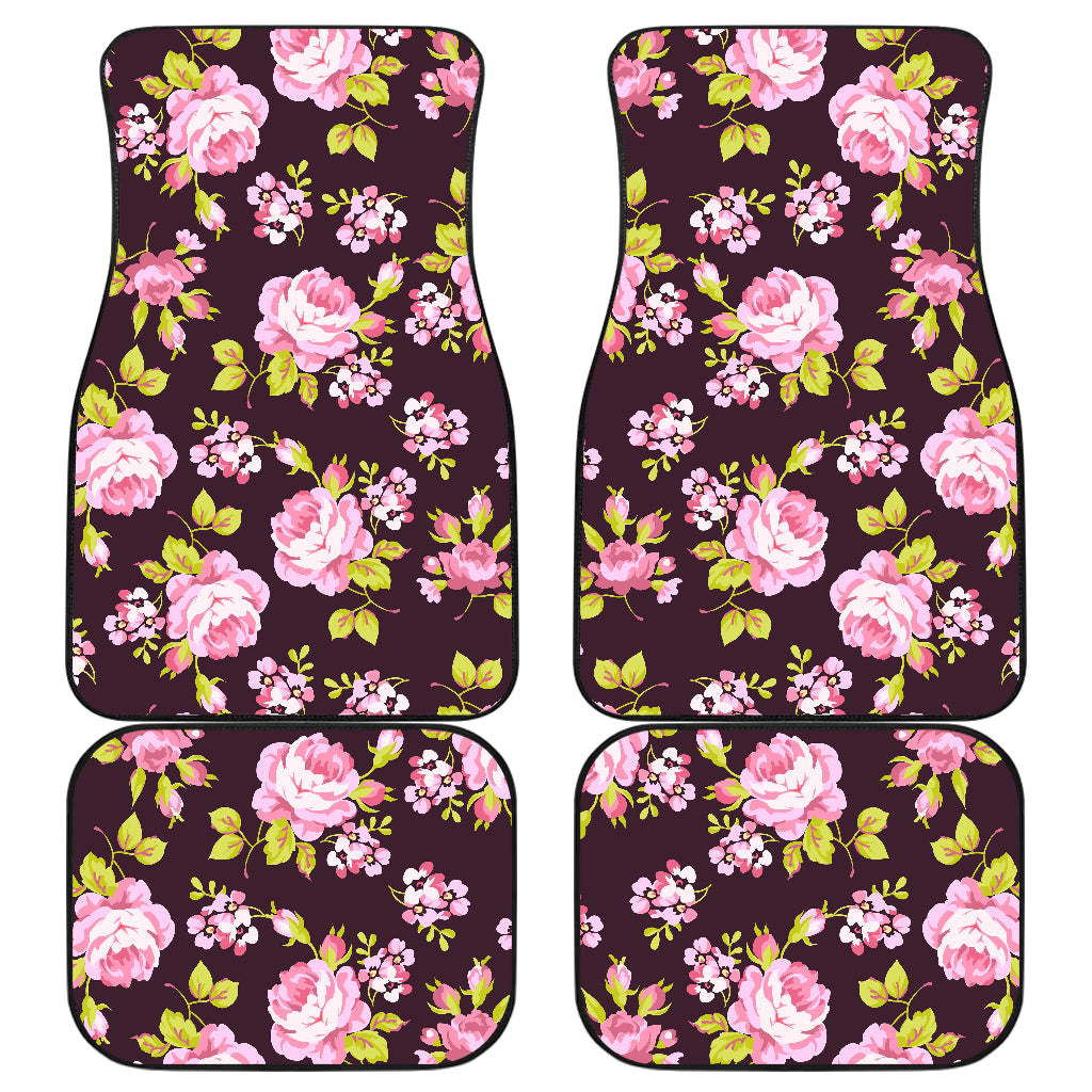 Vintage Pink Rose Floral Pattern Print Front and Back Car Floor Mats