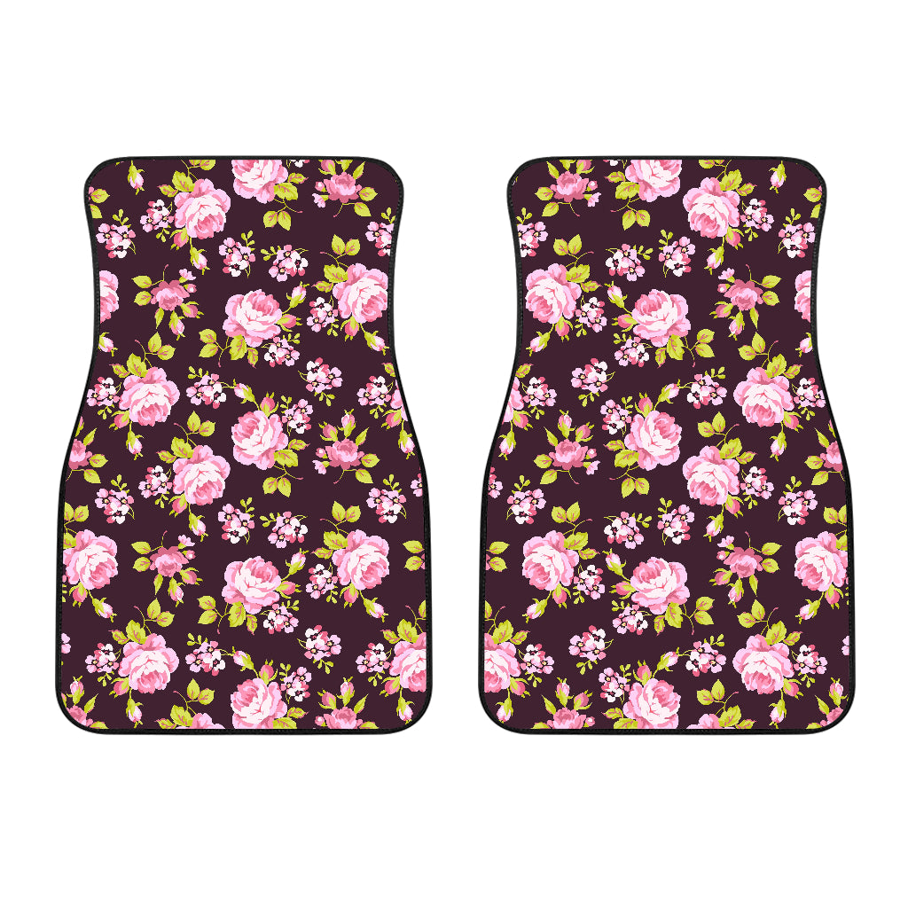 Vintage Pink Rose Floral Pattern Print Front Car Floor Mats