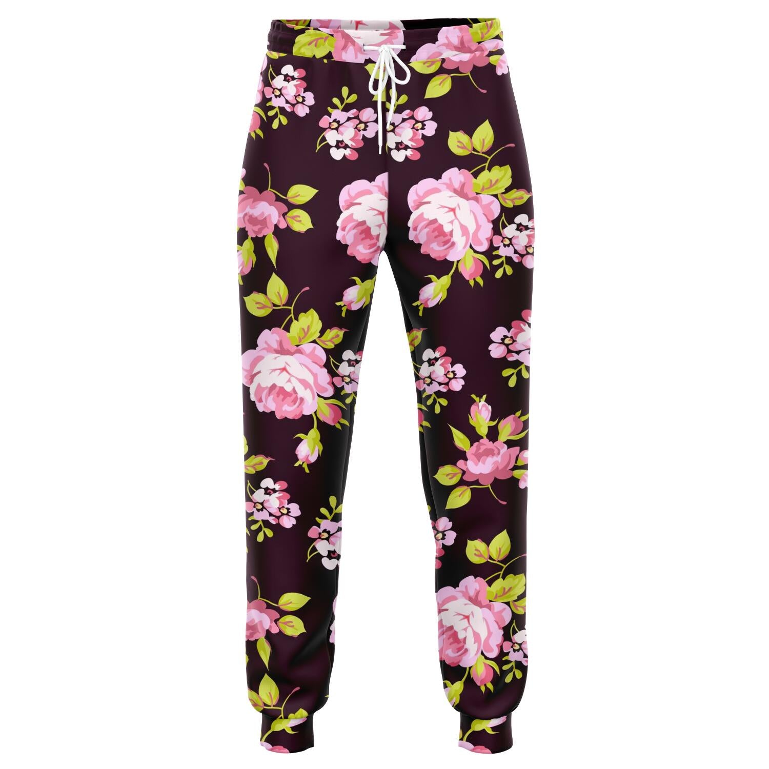 Vintage Pink Rose Floral Pattern Print Jogger Pants