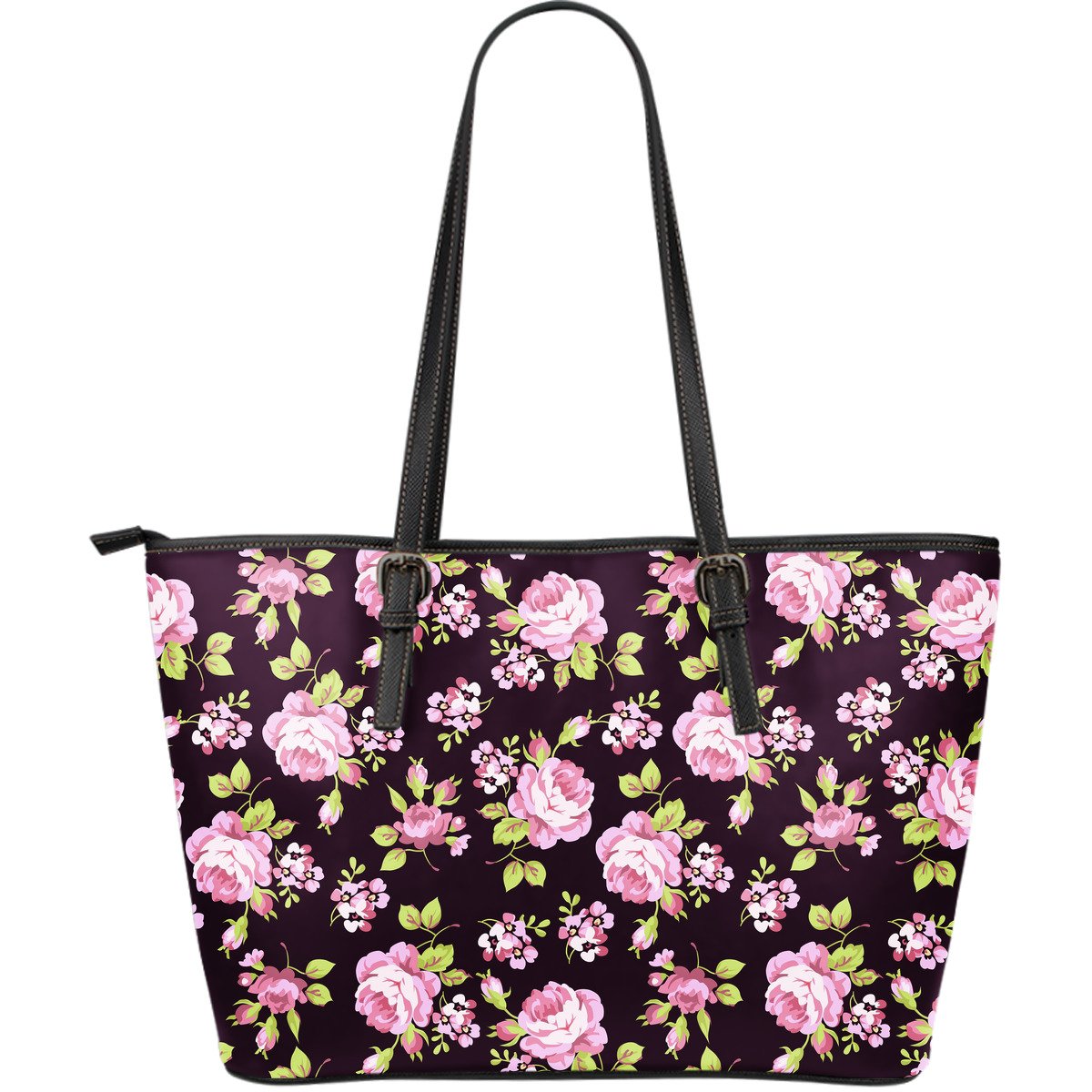 Vintage Pink Rose Floral Pattern Print Leather Tote Bag