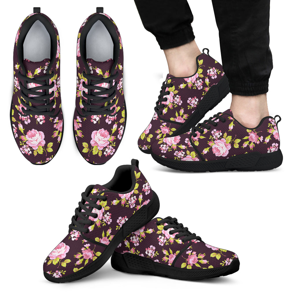 Vintage Pink Rose Floral Pattern Print Men's Athletic Shoes