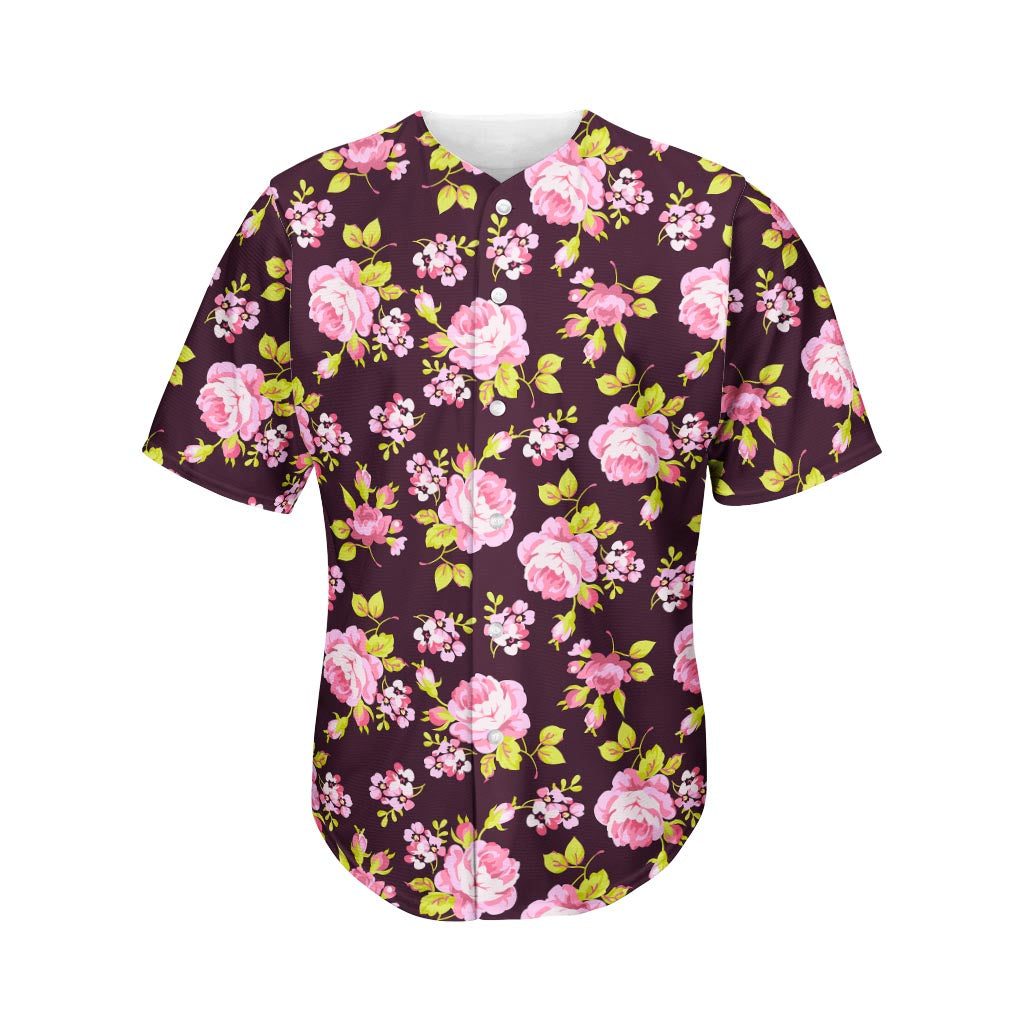 Vintage Pink Rose Floral Pattern Print Men's Baseball Jersey