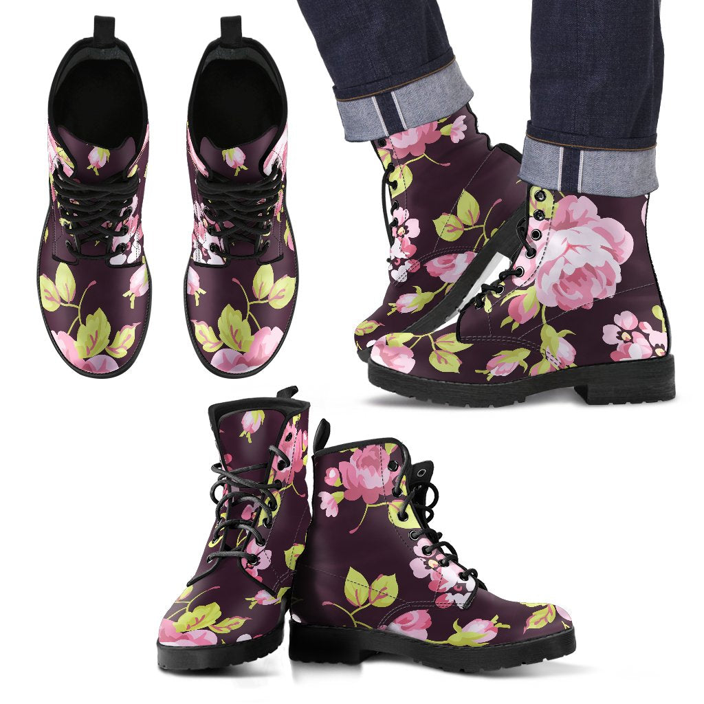 Vintage Pink Rose Floral Pattern Print Men's Boots