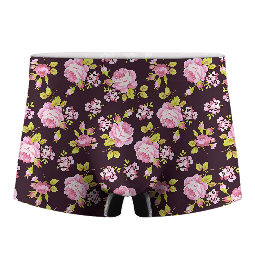 Vintage Pink Rose Floral Pattern Print Men's Boxer Briefs