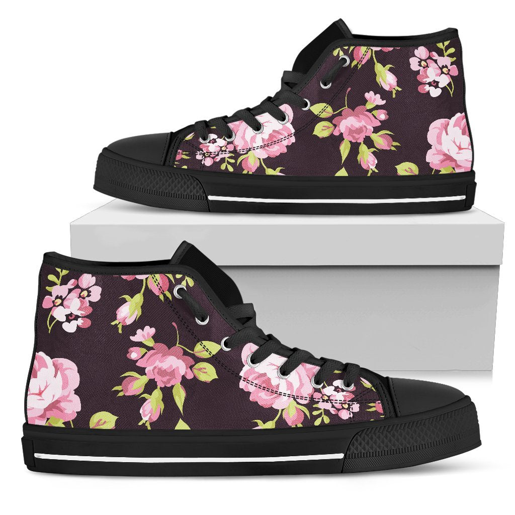 Vintage Pink Rose Floral Pattern Print Men's High Top Shoes