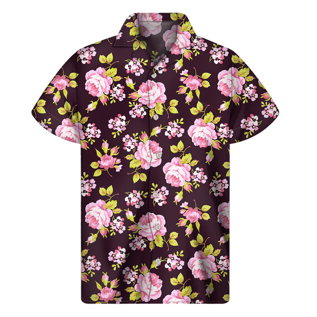 Vintage Pink Rose Floral Pattern Print Men's Short Sleeve Shirt