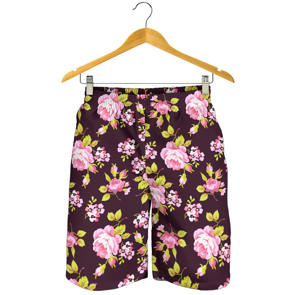 Vintage Pink Rose Floral Pattern Print Men's Shorts