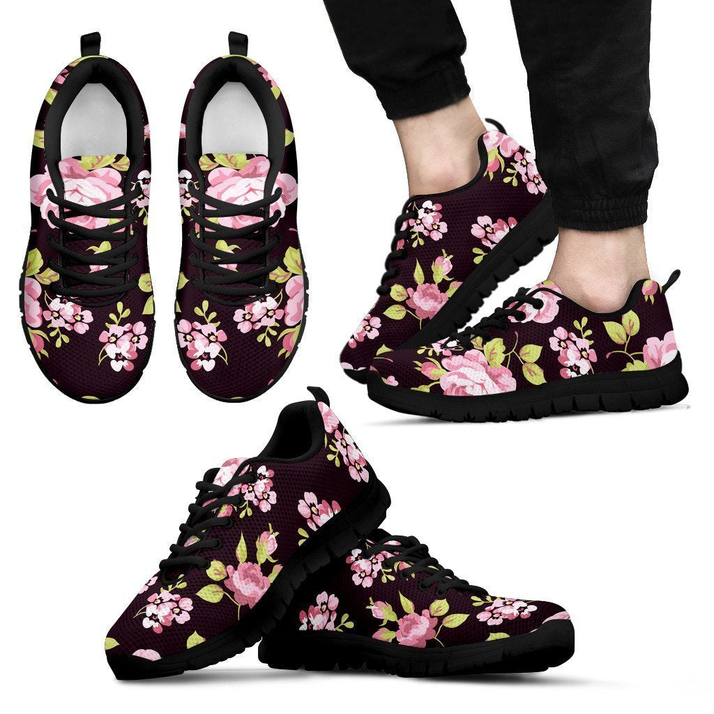 Vintage Pink Rose Floral Pattern Print Men's Sneakers