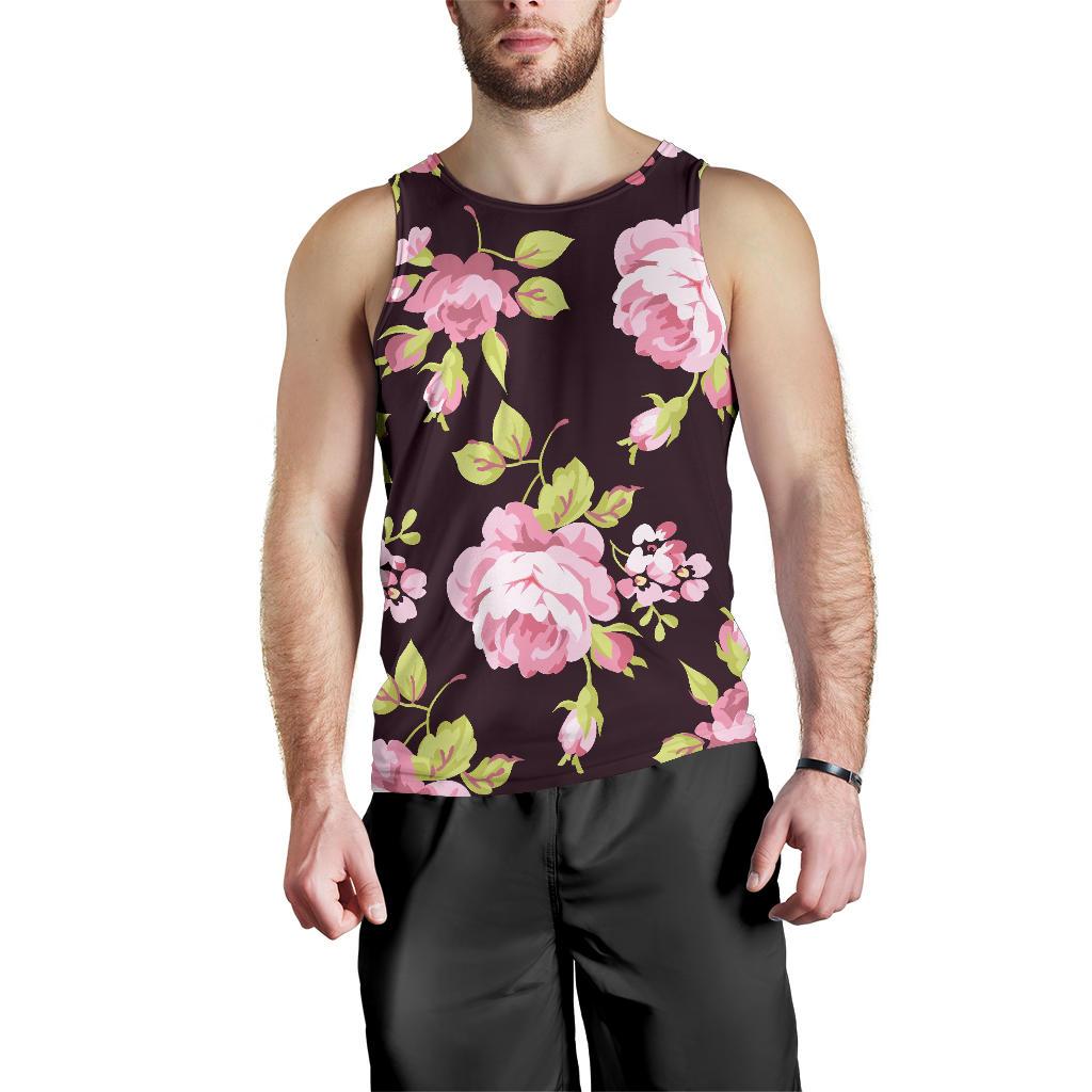 Vintage Pink Rose Floral Pattern Print Men's Tank Top