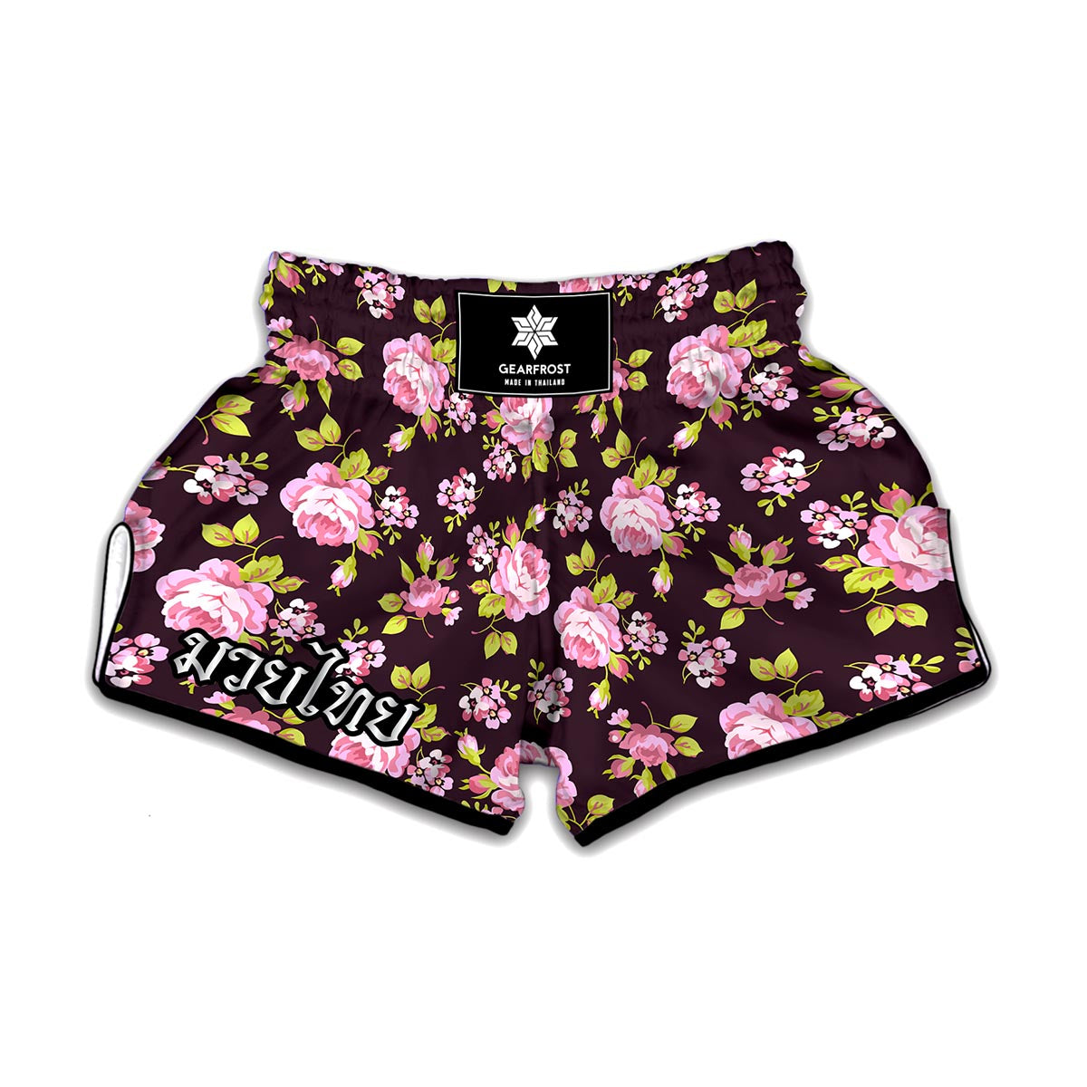 Vintage Pink Rose Floral Pattern Print Muay Thai Boxing Shorts